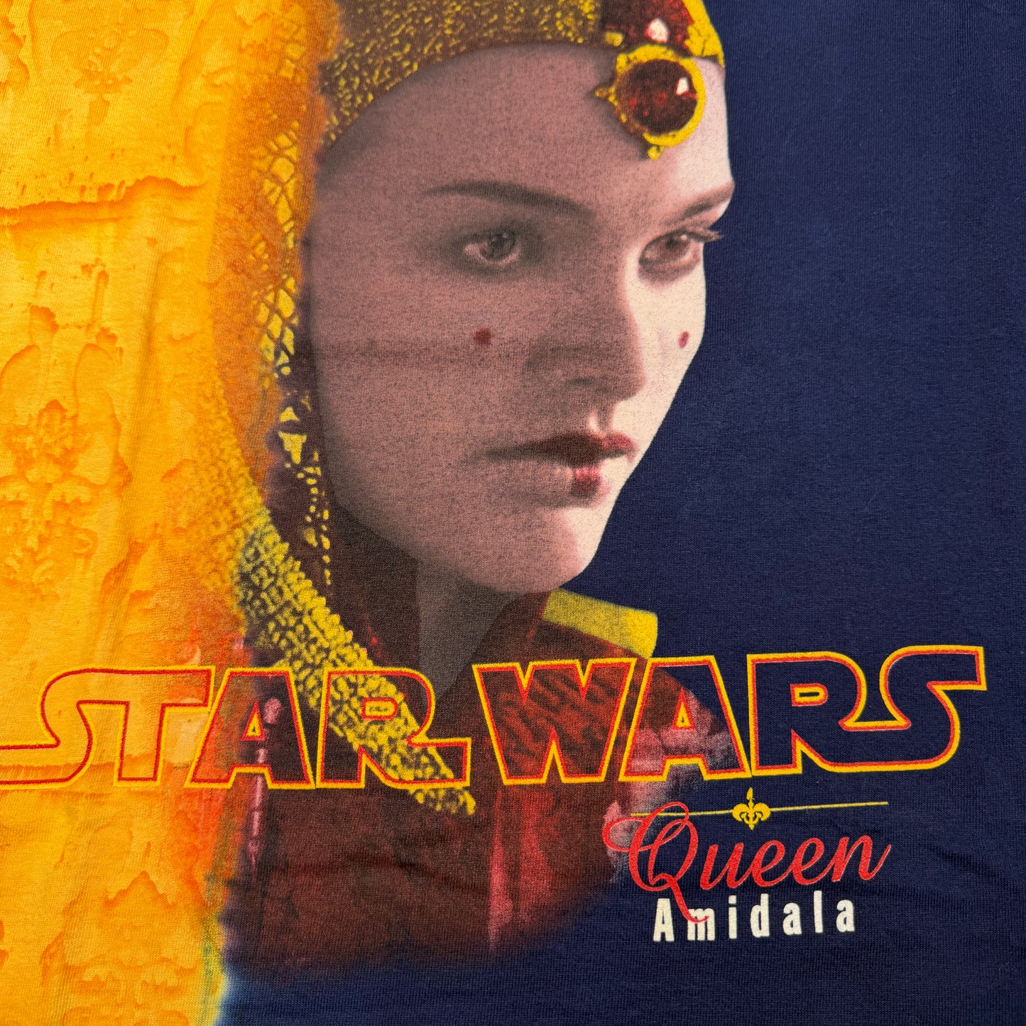 1999 Star Wars Queen Amidala Blue/Yellow Big Face Tee Size XL USED v17012