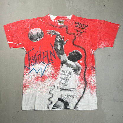 1990s Michael Jordan Red Full Print Magic Johnson Tag tee Size Medium USED v4951