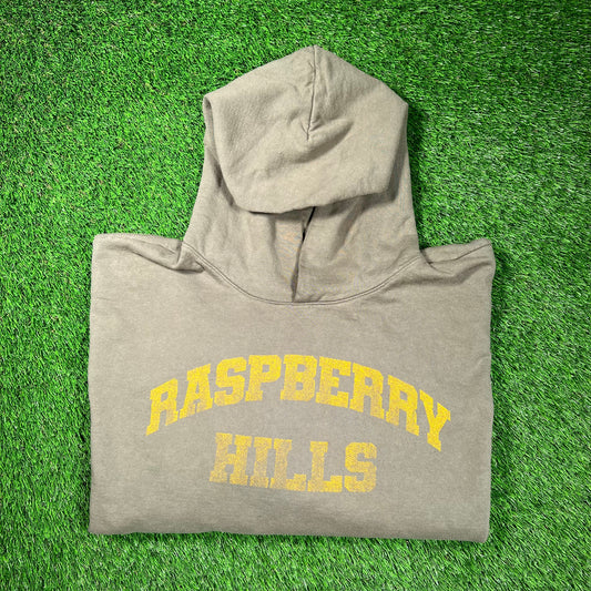 GV Gallery Raspberry Hills Yellow Logo Olive Green Hoodie Size Large Crooped USED x16700