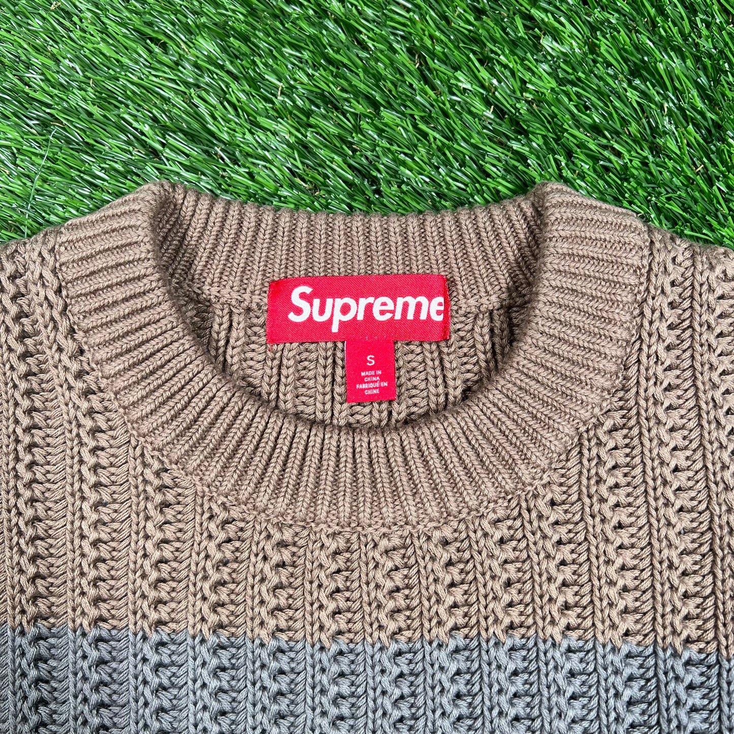 Supreme Loose Gauge Stripe Small Box Sweater Khaki (2025) Size Small NEW x15648