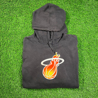 Y2K NBA Miami Heat Washed Black Hoodie Size Large USED v18541