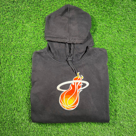 Y2K NBA Miami Heat Washed Black Hoodie Size Large USED v18541