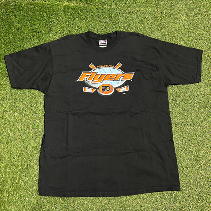 1990s Philadelphia Flyers Two Sticks Black Tee Size XL USED v16212