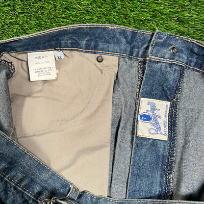 Y2K Bape Red Star Print Blue Jeans Size XL USED x16280