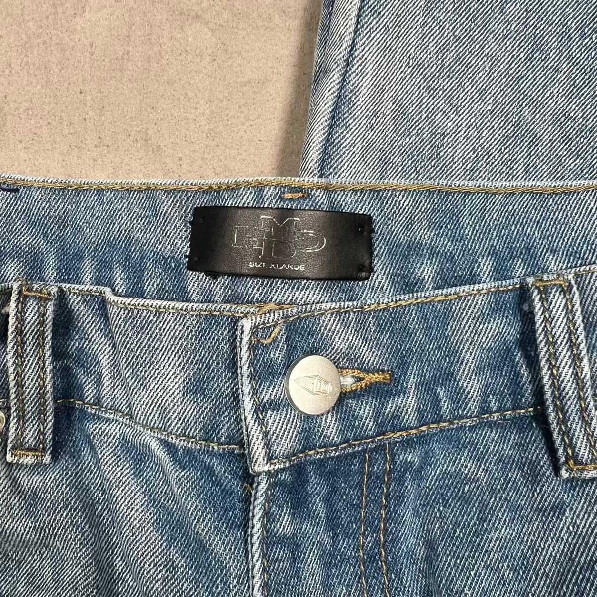 HMDD Blue Wash H Star Rhinestone Baggy Denim Jeans Size XL USED x18951