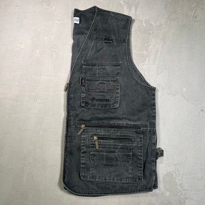 1990s LodeStar Washed Black Fishing Vest Size 4XL USED v19415