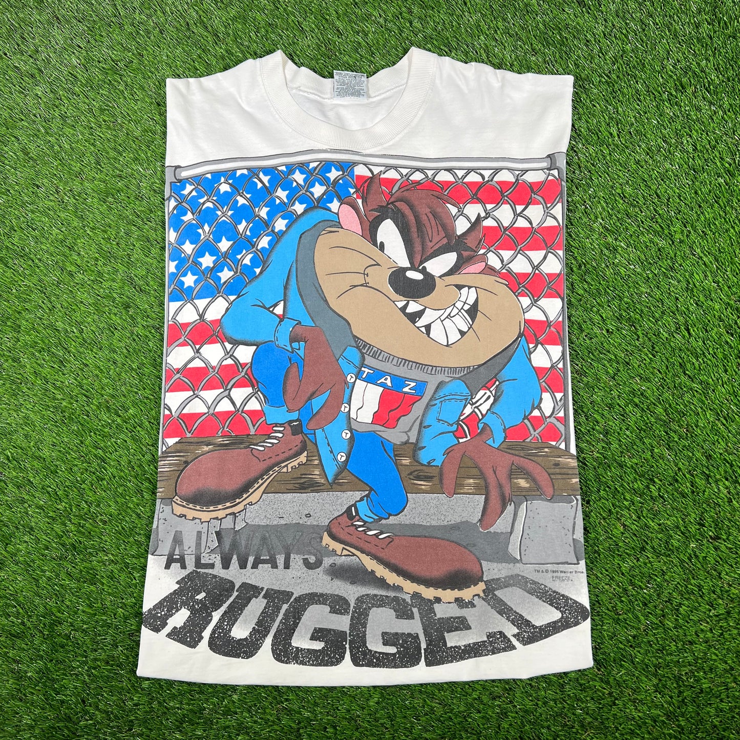 1995 Taz White "Always Rugged" Hilfiger Spoof Tee Size XL USED v17251