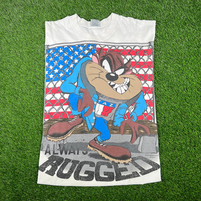 1995 Taz White "Always Rugged" Hilfiger Spoof Tee Size XL USED v17251