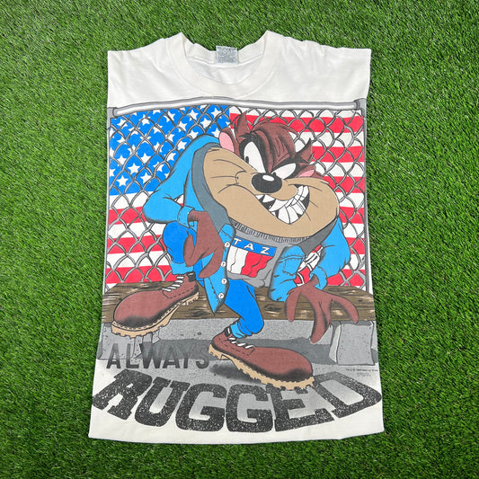 1995 Taz White "Always Rugged" Hilfiger Spoof Tee Size XL USED v17251