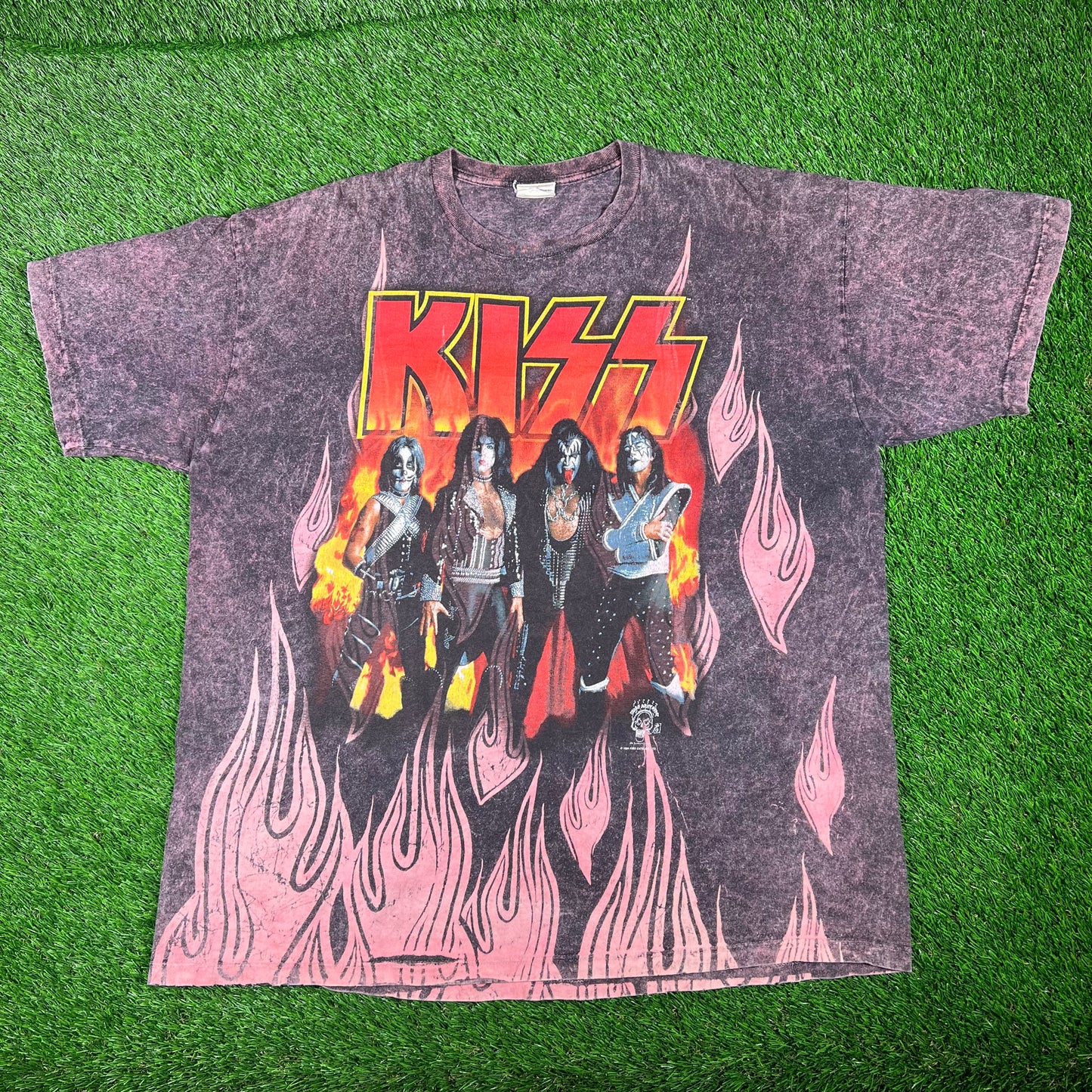 1996 KISS Flames AOP Band Tee Size XL USED v17586