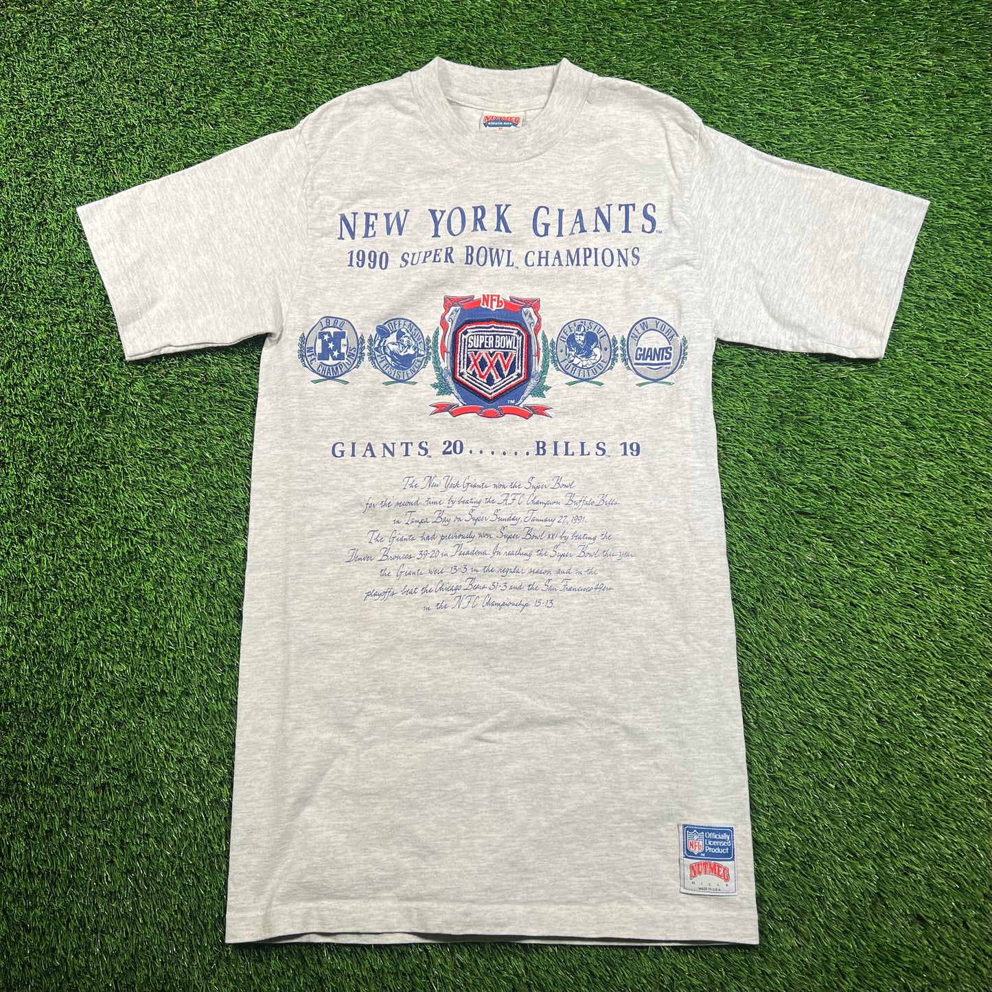 1990 New York Gaints "Super Bowl XXV Champions" Grey Tee Size Medium USED v18490