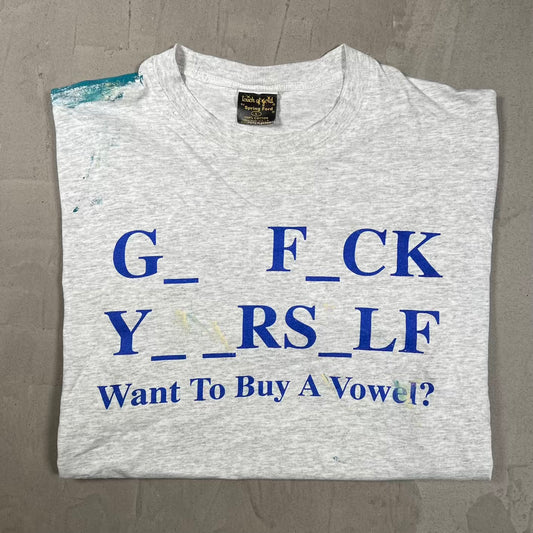 1990s Paint Splattered "Go F_ck Yourself" Grey Tee Size Large v20276