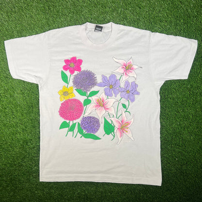 1991 Flower Puff Print White Tee Size XL USED v17603