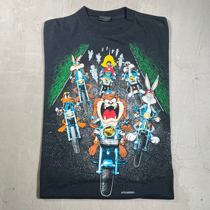 1993 Looney Tunes Biker Crew AOP Black Tee Size XL USED v20195