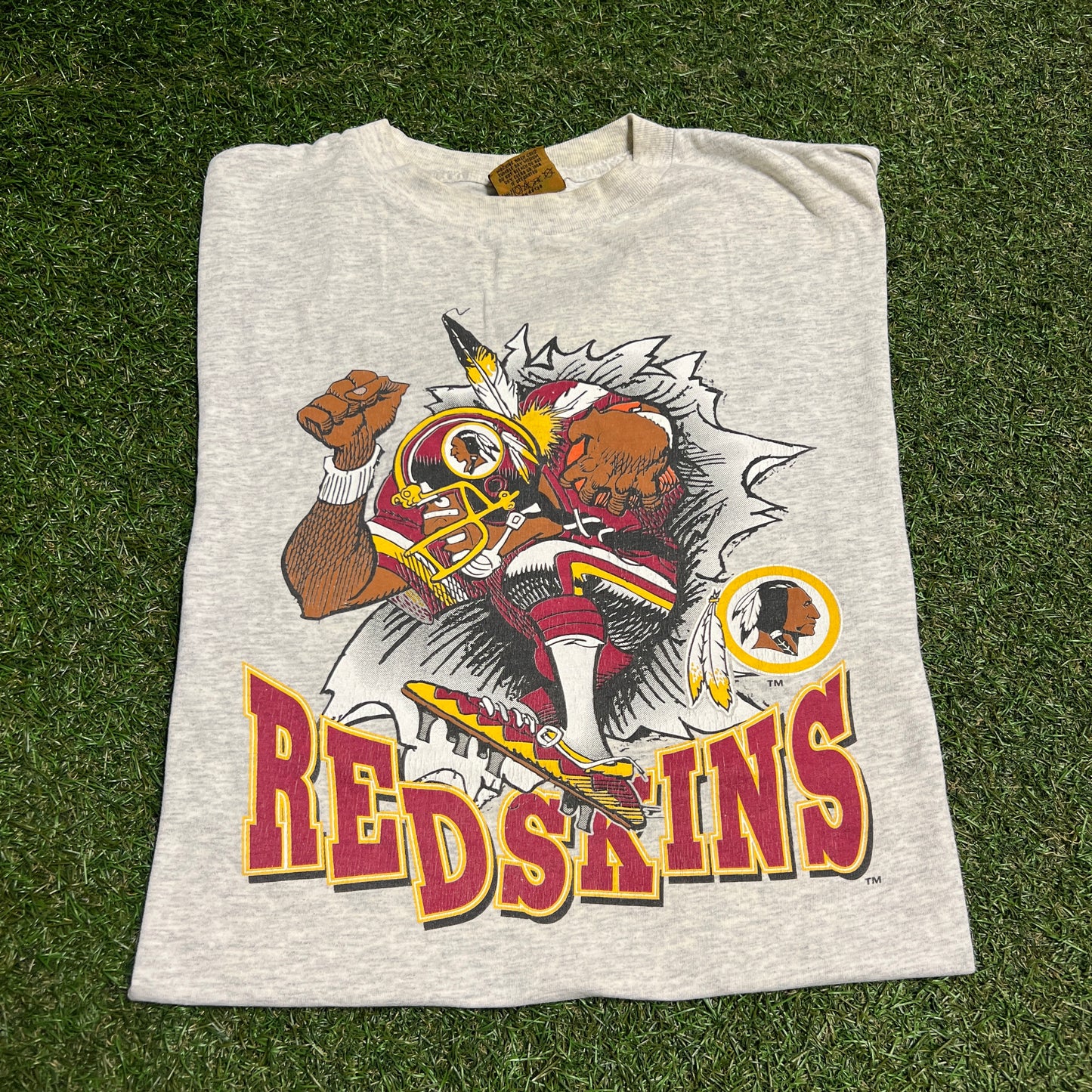 1990s Washington Redskins "Breakthrough" Double Sided Grey Tee Size XL USED v16104