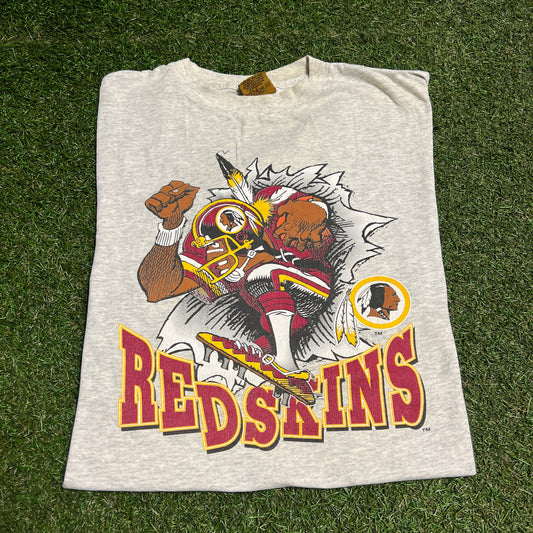 1990s Washington Redskins "Breakthrough" Double Sided Grey Tee Size XL USED v16104