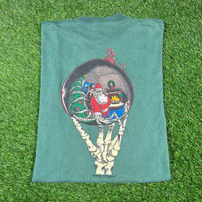 Y2K Powell Peralta Green Skeleton Santa Tee Size XL USED v16968