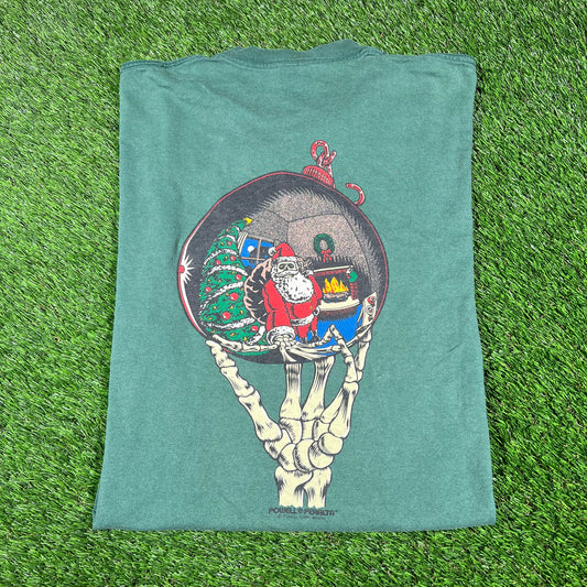 Y2K Powell Peralta Green Skeleton Santa Tee Size XL USED v16968