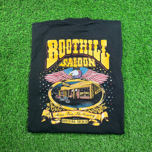 1990s Black Boot Hill Saloon Daytona Beach Florida Pocket Tee Size XL USED v18494