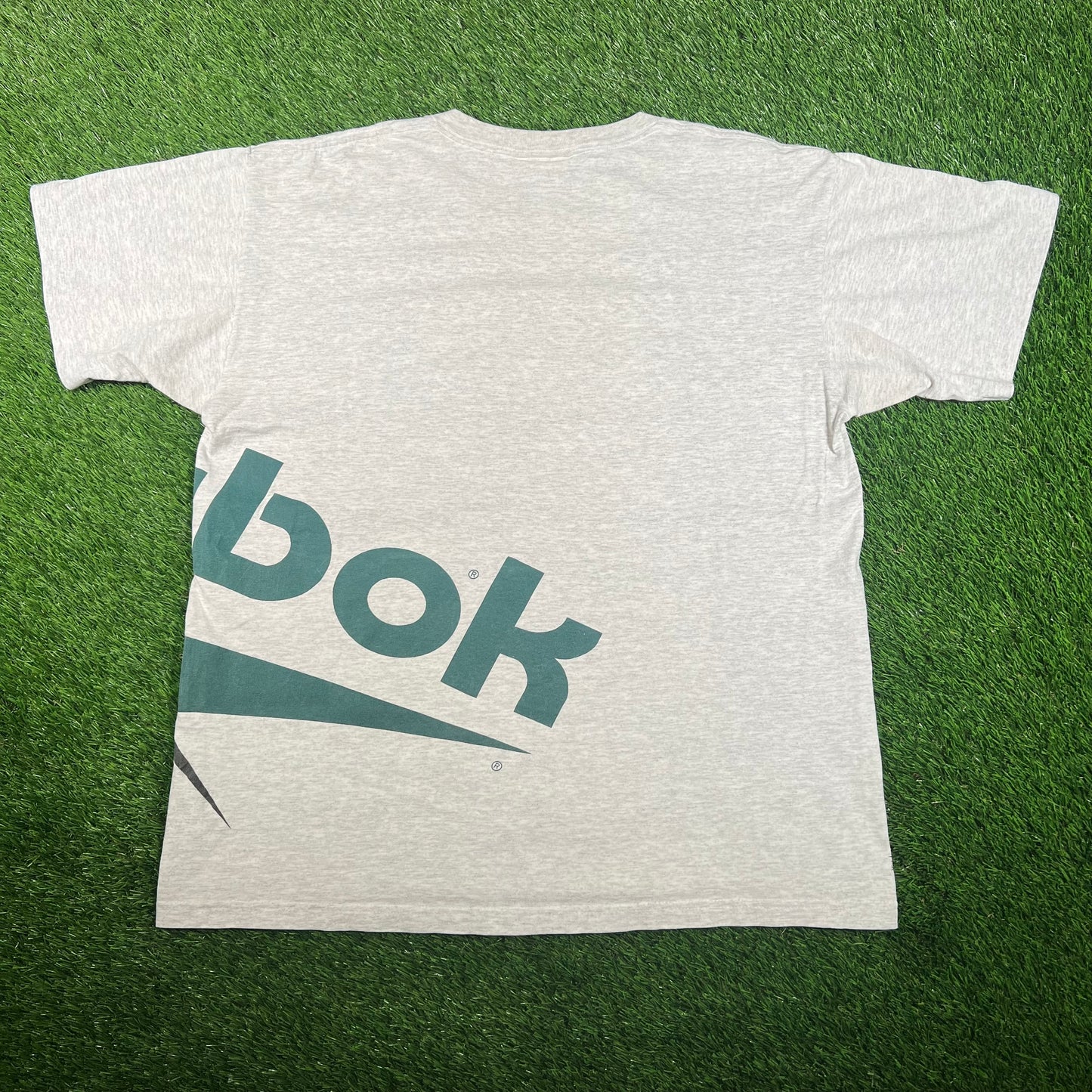 1990s Reebok Grey WrapAround Logo Tee Size Large USED v17868