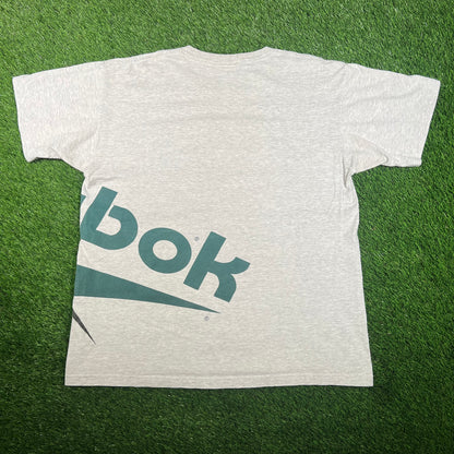 1990s Reebok Grey WrapAround Logo Tee Size Large USED v17868