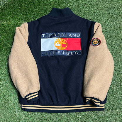 Tommy Hilfiger Timberland Reversible Navy/Yellow Varsity Jacket Size Medium NEW v16339