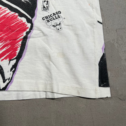 1990s Michael Jordan Magic Johnson Tag Full Print Purple/White Tee Size Small USED v5614