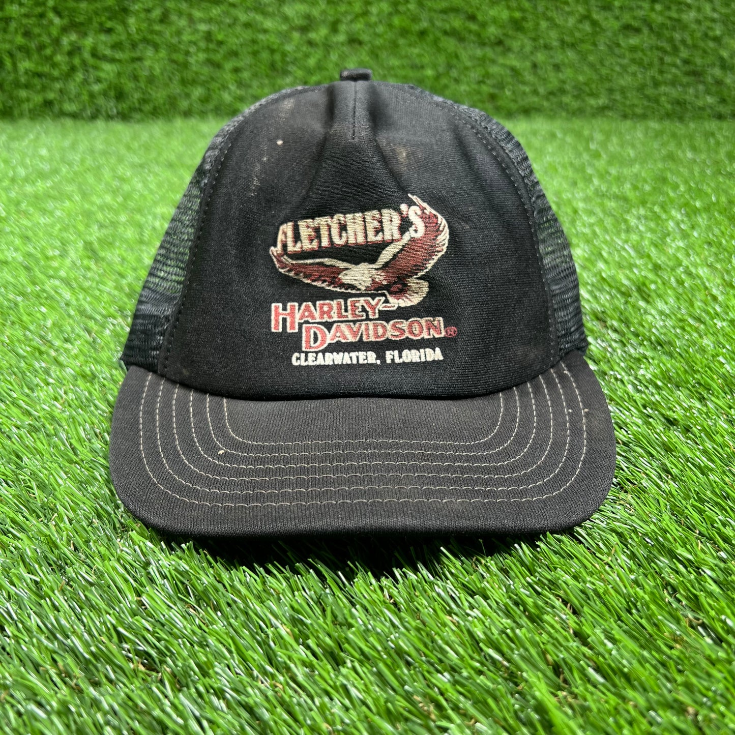 1990s Harley Davidson "Fletcher's" Black Trucker Hat USED v16930