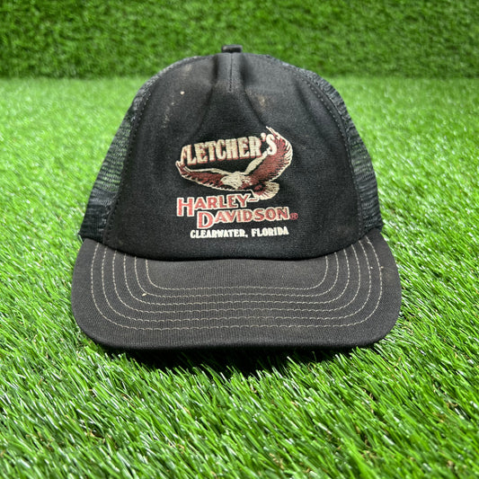 1990s Harley Davidson "Fletcher's" Black Trucker Hat USED v16930