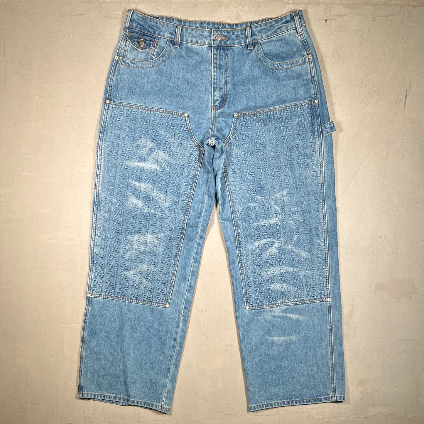 74 is War All Over Print Double Knee Carpenter Pants Size 36 USED x17216