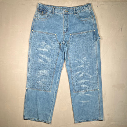 74 is War All Over Print Double Knee Carpenter Pants Size 36 USED x17216