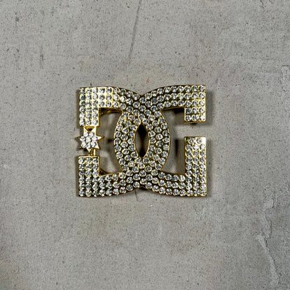 Y2K DC Iced Out Gold Logo Belt Buckle