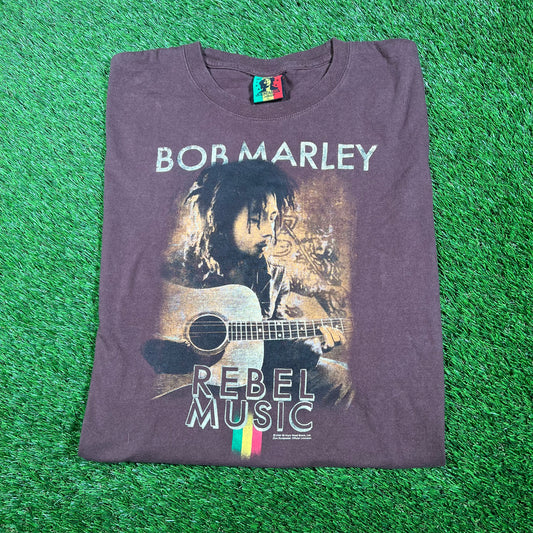 2008 Bob Marley Brown "Rebel Music" Tee Size XL USED v17534