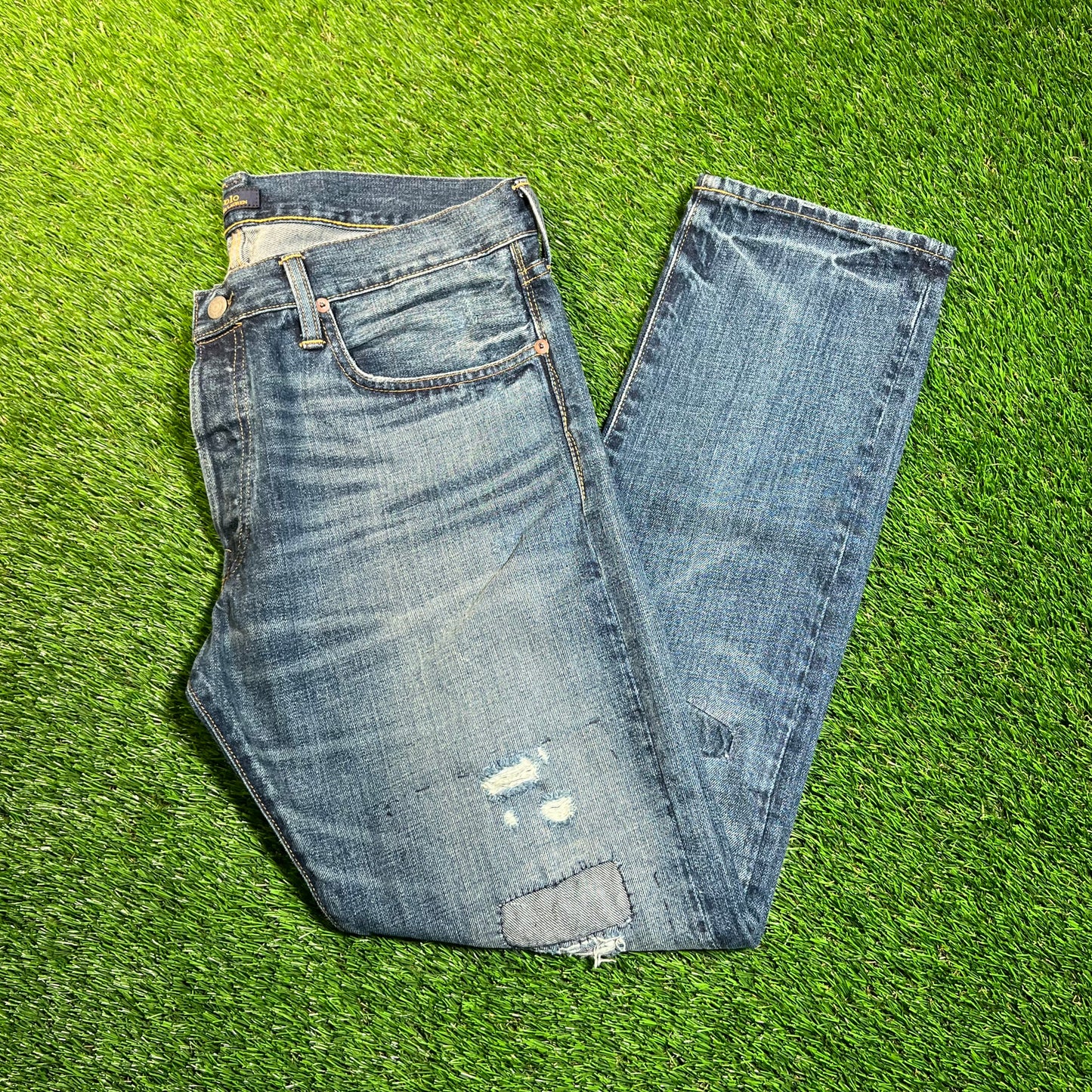 Polo Ralph Lauren Pocket Sullivan Patch Blue Jeans Size 33x30 USED v18874