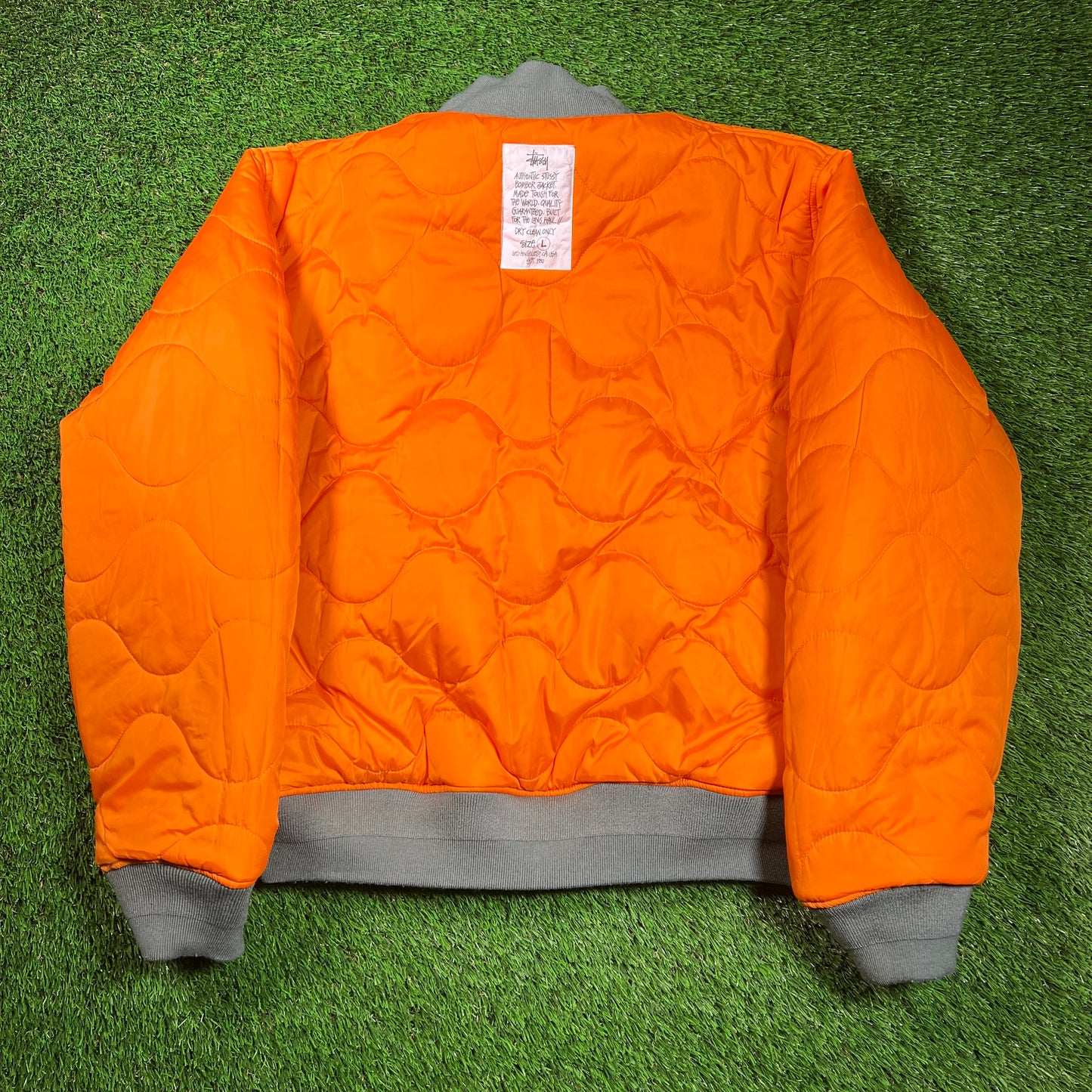 Stussy Built Reversible Bomber Green/Orange Jacket Size Large USED x16648
