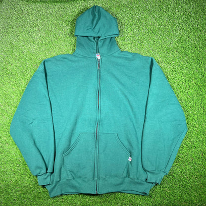 1990s Russell Athletic Green Zip Up Hoodie Size XXL NEW v17561