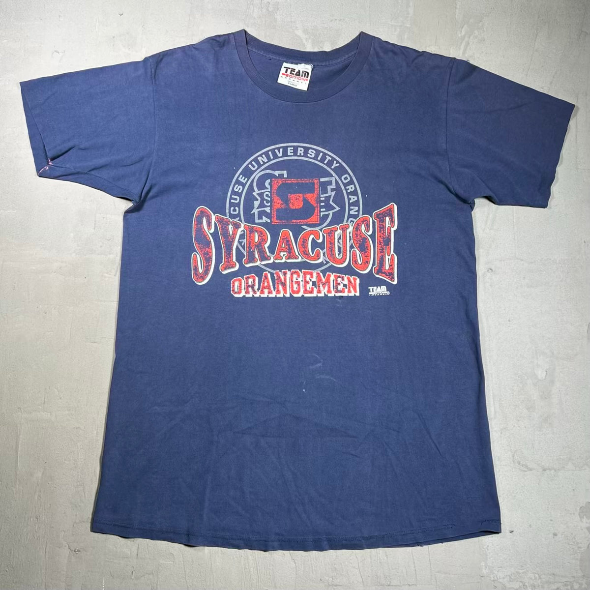 1990s Syracuse OrangeMen Crest Blue Tee Size XL USED v20094