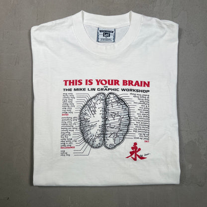 Y2K "This is Your Brain" White Art Tee Size XL USED v19383