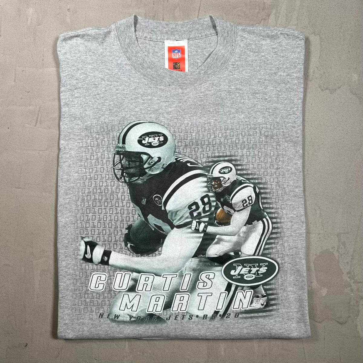 Y2K New York Jets Curtis Martin Grey Tee Size Large USED v20294