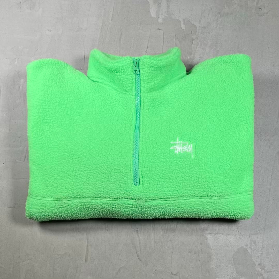 Stussy Hi-Vis Green Half Zip Fleece Size Large USED x18969