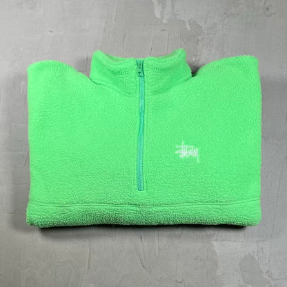 Stussy Hi-Vis Green Half Zip Fleece Size Large USED x18969