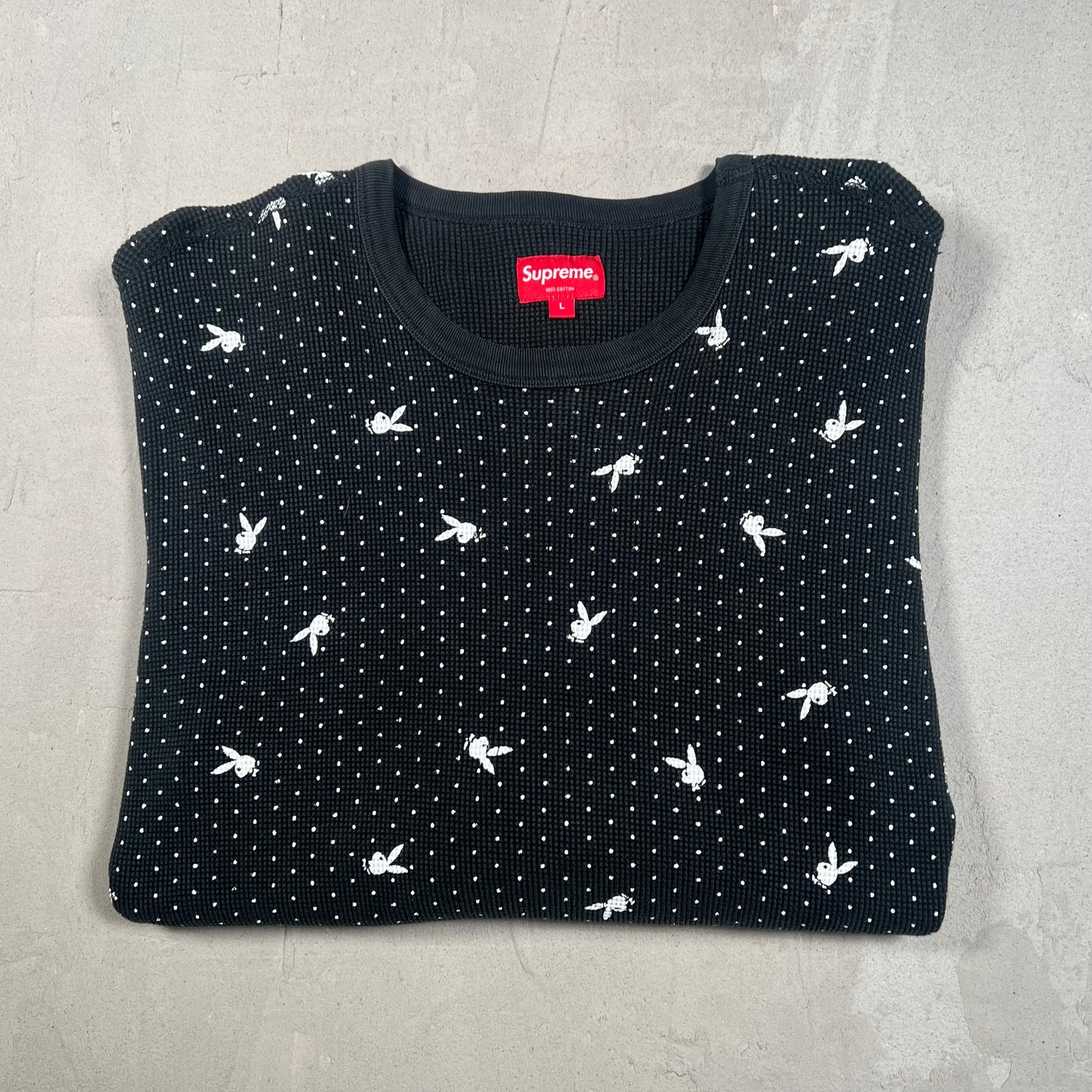 Supreme Playboy Waffle Thermal Black (2017) Size Large USED x17359