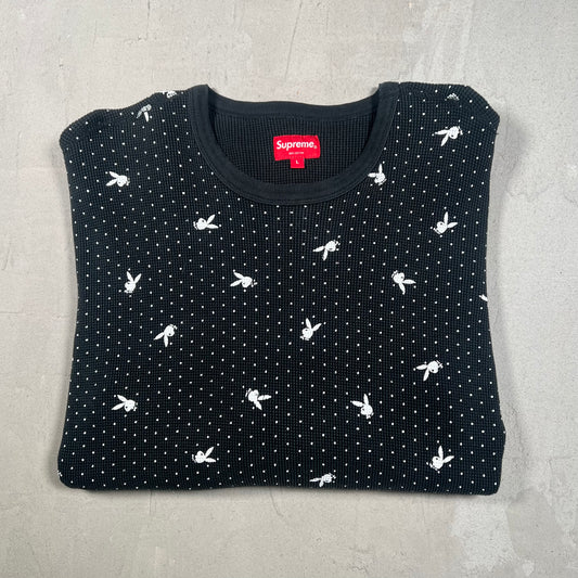 Supreme Playboy Waffle Thermal Black (2017) Size Large USED x17359