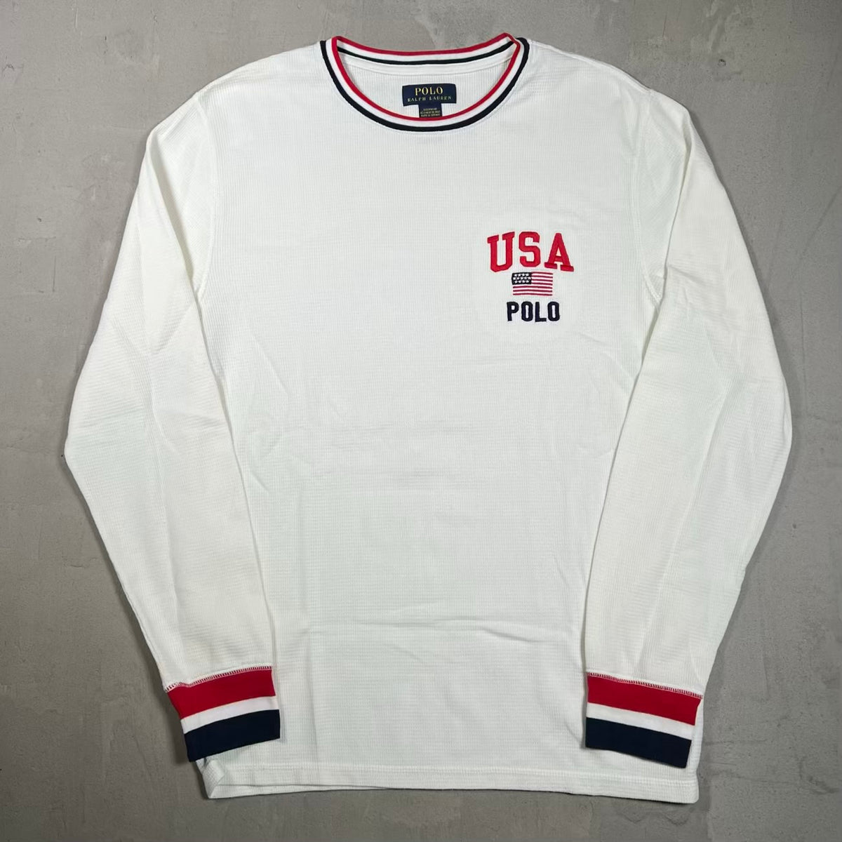 Polo Ralph Lauren White "USA" Thermal Size Medium USED v19034