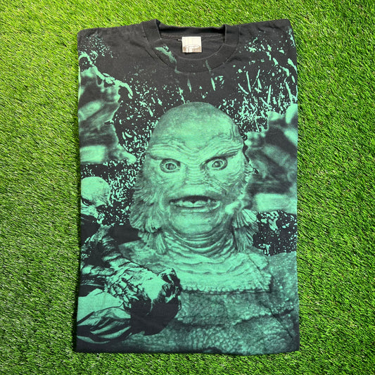 1990s AOP Creature from the Black Lagoon Black Tee Size XL USED v18806