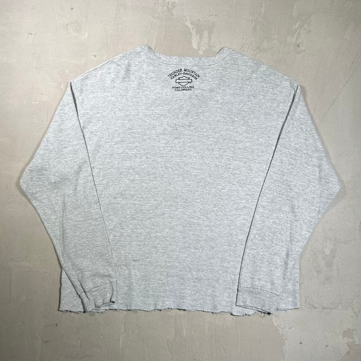 1990s Harley Davidson Grey Thermal Henley Cropped Size XL USED v20338
