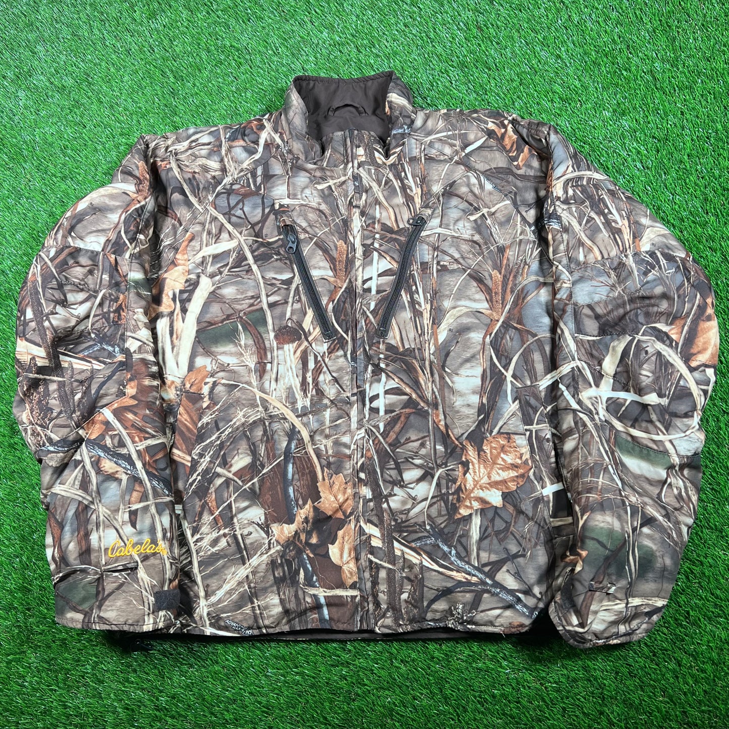 1990s Cabela's Real Tree Reversible Down Jacket Size Large USED v18031