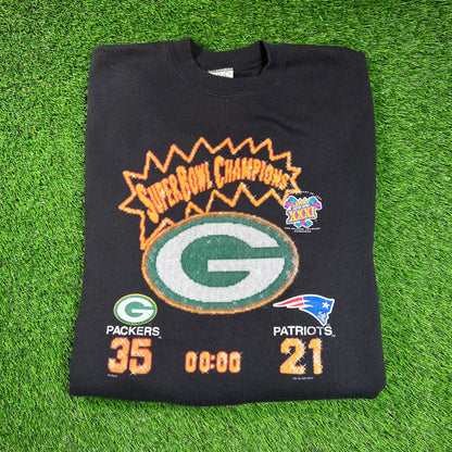 1997 Super Bowl Champs Packers vs Patriots Black Crewneck Size XXL USED v18333