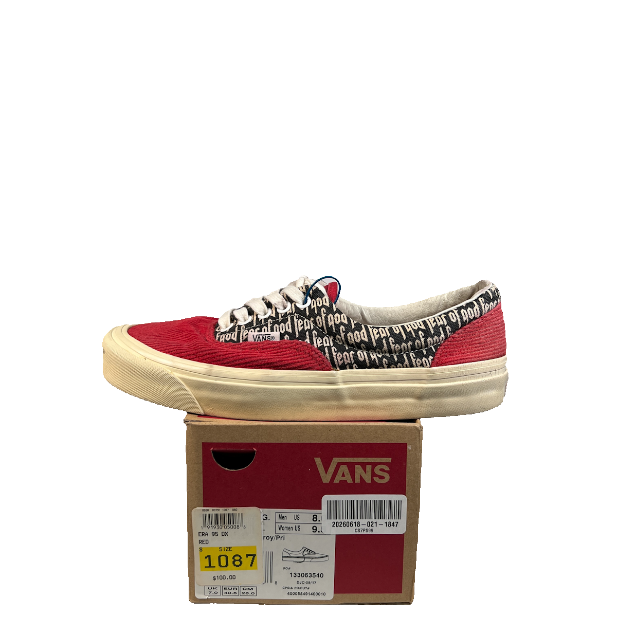 Vans Era 95 DX Fear of God Red (2017) Size 8 USED s22385
