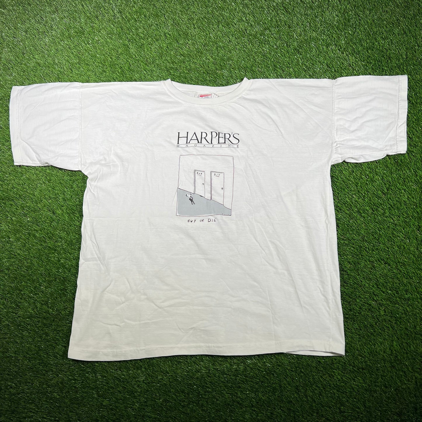 Harper's Magazine "Buy or Die" White Tee Size XL USED v17009